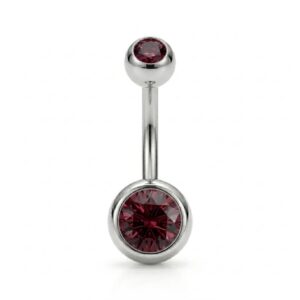 piercing moon plateado con doble strass bordó para ombligo de acero quirugico