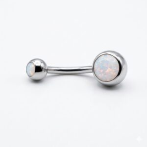 piercing plateado con doble strass opalina blanco para ombligo, de acero quirurgico
