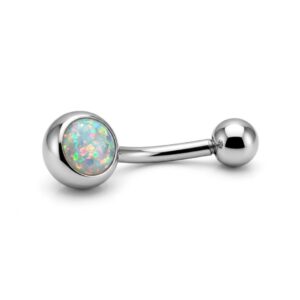 piercing para ombligo moon plateado con glitter de acero quirúrgico