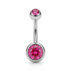 piercing moon plateado con doble strass fucsia de acero quirurgico