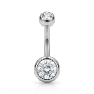 piercing para ombligo moon plateado con doble strass