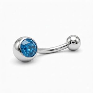 piercing moon plateado con strass celeste para ombligo de acero quirúrgico