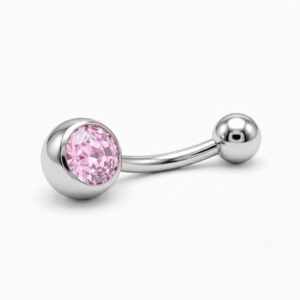 moon plateado con strass rosado de acero quirurgico