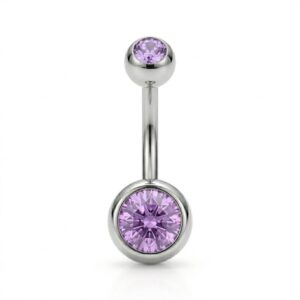 piercing moon plateado con doble strass lila para ombligo, de acero quirurgico