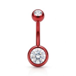 piercing moon rojo con doble strass para ombligo de acero quirurgico