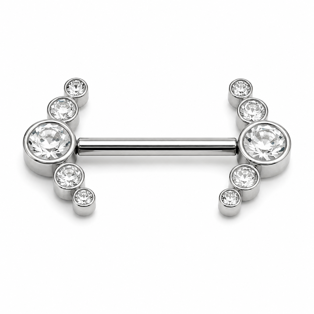Barra nipple plateada multistrass
