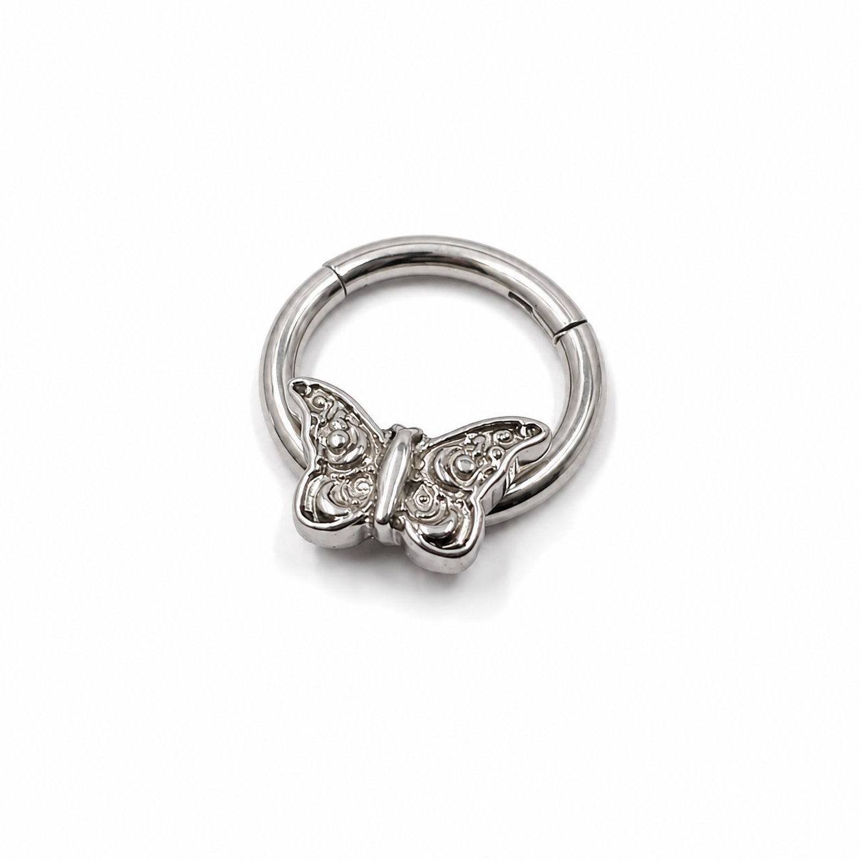 Clicker plateado con mariposa