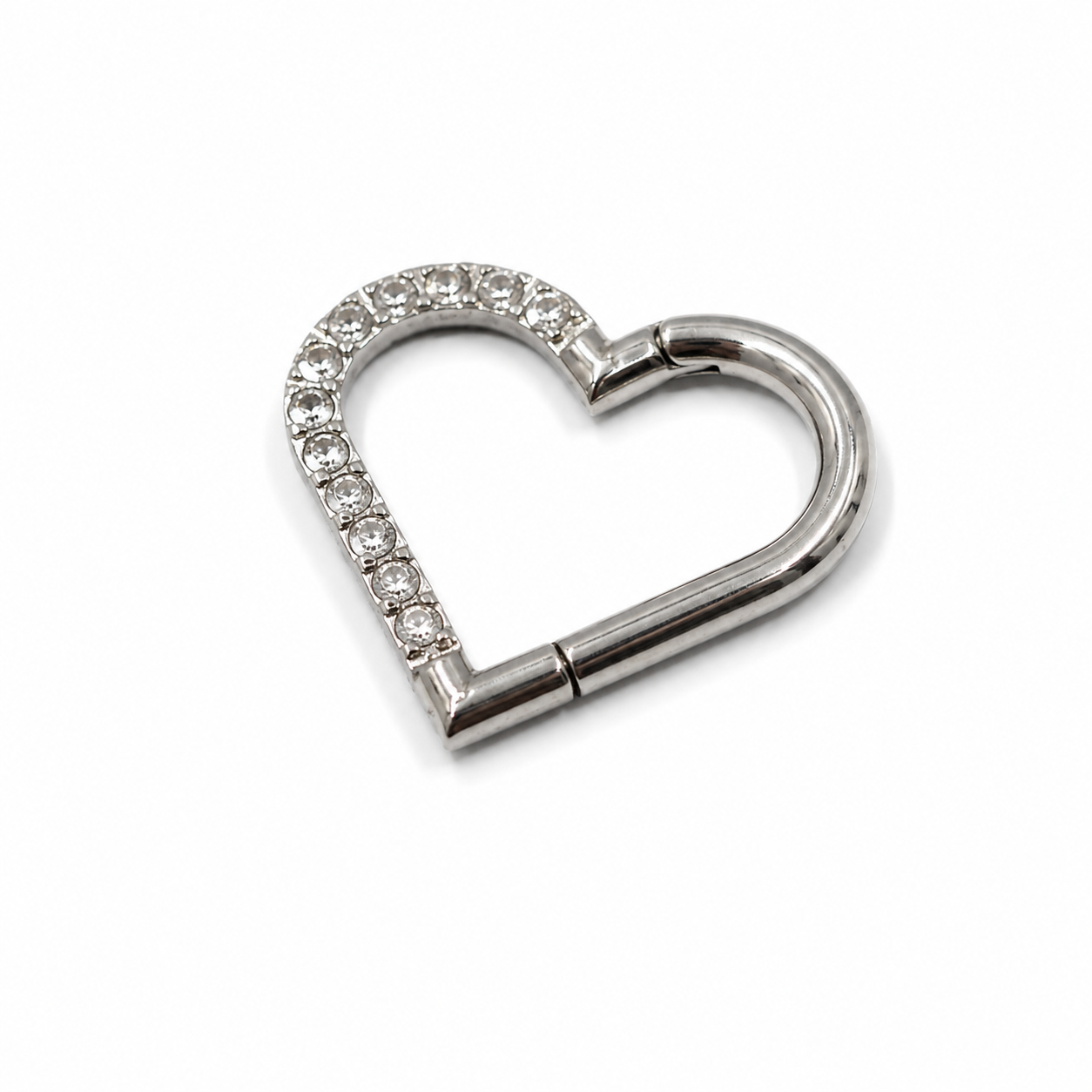 Clicker plateado corazón strass